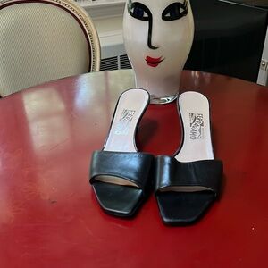 Ferragamo made in Italy Black sling back 21/2 inch heel with slip guards added